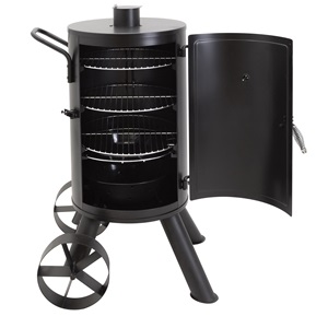 Charmate Bandit charcoal drum smoker with door open